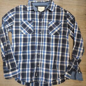 Original Weatherproof Vintage Cotton Long‎ Sleeve Button Shirt Mens L Blue Plaid